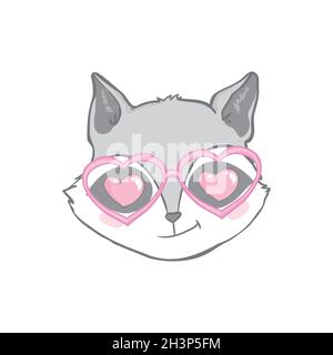 illustration amusante et mignonne d'un raton laveur portant des lunettes de vue.Pour enfant, t-shirt, poster, imprimé Illustration de Vecteur