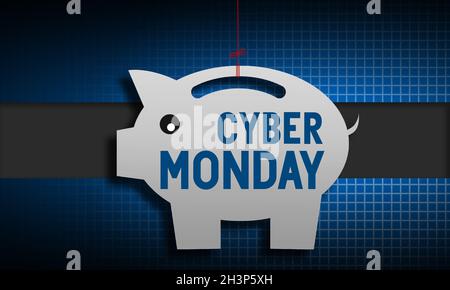 Étiquette de vente Cyber Monday dans la banque de porc Banque D'Images