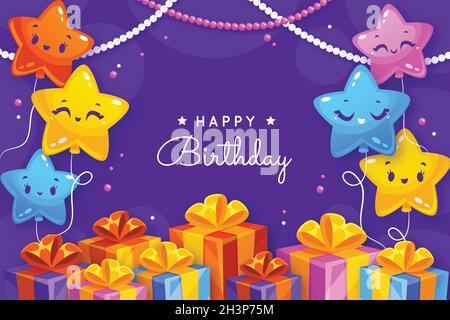 fond d'anniversaire avec message d'accueil éléments plats illustration de conception vectorielle Illustration de Vecteur