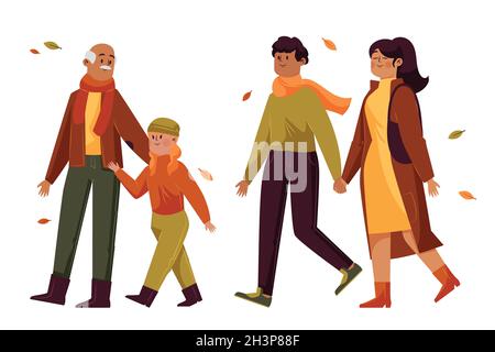 illustration de la conception vectorielle d'automne de différentes personnes marchant Illustration de Vecteur