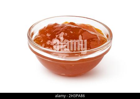 Bol en verre de confiture d'abricot Banque D'Images