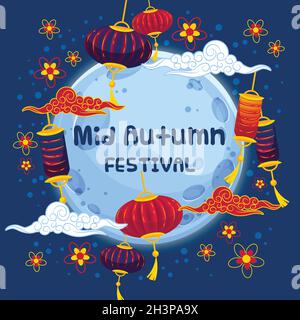illustration de la conception de vecteur plat du festival du milieu de l'automne Illustration de Vecteur