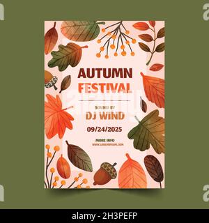 aquarelle automne vertical circulaire modèle illustration de la conception vectorielle Illustration de Vecteur