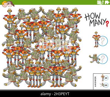 Compter les robots de dessin animé tâche éducative pour les enfants Banque D'Images