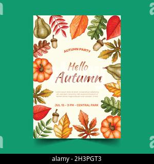 aquarelle automne vertical circulaire modèle illustration de la conception vectorielle Illustration de Vecteur