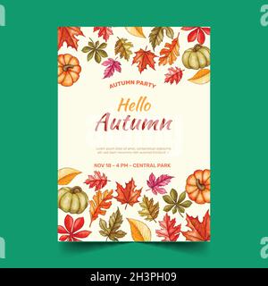 aquarelle automne vertical circulaire modèle illustration de la conception vectorielle Illustration de Vecteur