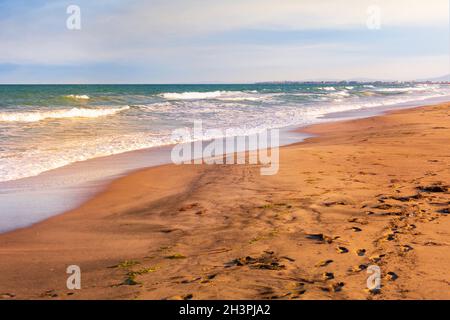 Plage de sable sur la broche, Pomorie et Aheloy, Bulgarie Banque D'Images