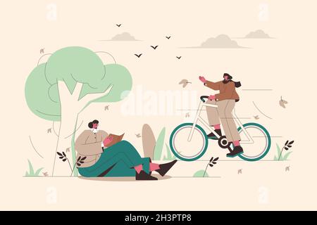 illustration de la scène d'automne de personnes illustrées Illustration de Vecteur