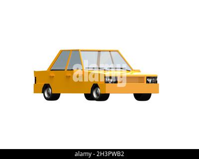Berline de voiture jaune Low PolyÂ Taxi isolé sur fond blanc Banque D'Images