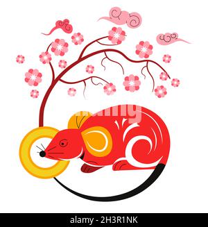 Symbole du zodiaque du rat du nouvel an chinois 2020 Illustration de Vecteur