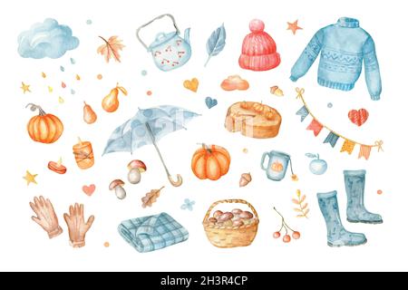 aquarelle collection éléments automne illustration de la conception vectorielle Illustration de Vecteur