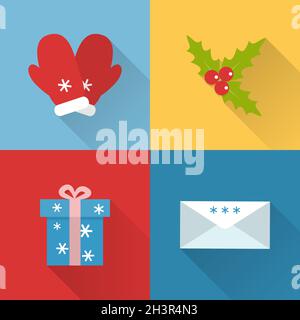 Collection d'icônes de Noël plates avec ombre longue Illustration de Vecteur