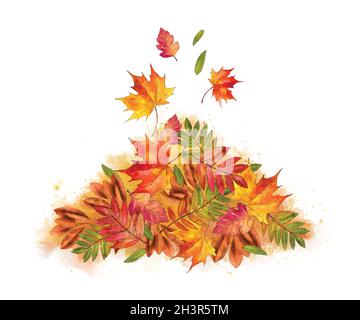 aquarelle pile automne feuilles illustration de la conception vectorielle Illustration de Vecteur