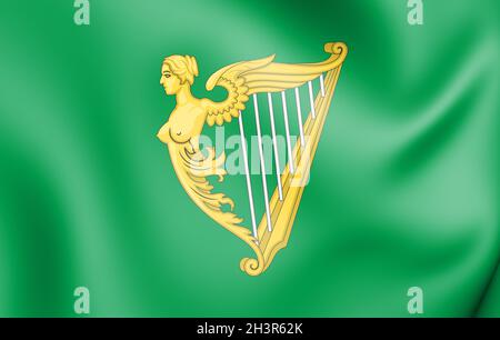 Drapeau de l'Irlande de la harpe verte 3D. Illustration 3D. Banque D'Images