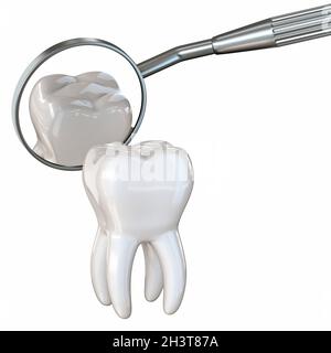 Dent et miroir dentaire 3D Banque D'Images