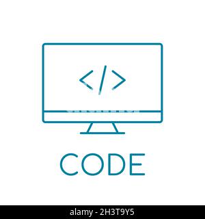 Icône de ligne de codage bleue.Sur le moniteur du PC.Symbole de développement logiciel.Profession de programmation.Panneau DE l'industrie INFORMATIQUE.Industrie numérique.Vecteur Illustration de Vecteur
