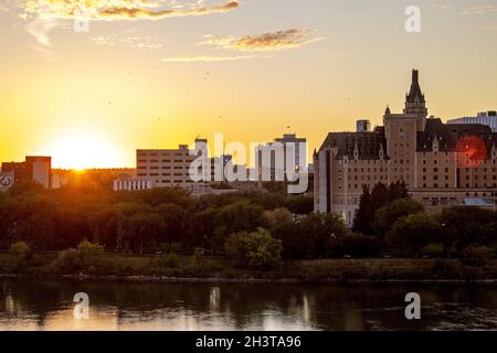 Sunset Downtown Saskatoon Banque D'Images