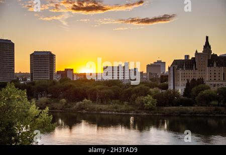 Sunset Downtown Saskatoon Banque D'Images