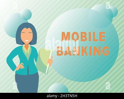 Légende conceptuelle Mobile Banking.Vitrine professionnelle pour créer des transactions financières à l'aide d'un smartphone Banque D'Images