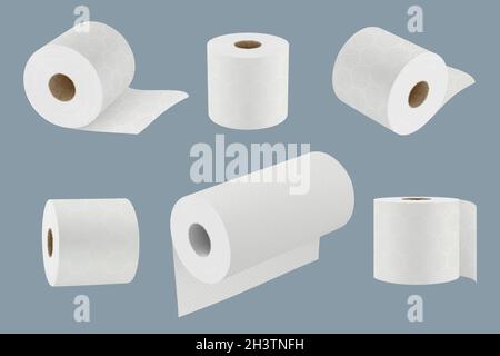 Papier toilette.Rouleau de serviettes de cuisine blanc doux pour l'hygiène 3d Realistic templates Vector collection Illustration de Vecteur