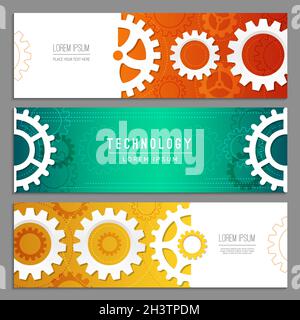 Banderoles à roulettes.Arrière-plan abstrait avec les modèles d'en-tête vectoriels de pièces de l'industrie des machines à engrenages Illustration de Vecteur