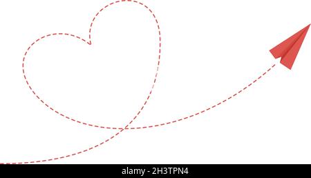 Chemin du plan cardiaque.Love Friendship concept, avion de papier volant.Un avion rouge isolé déporte l'illustration vectorielle Illustration de Vecteur