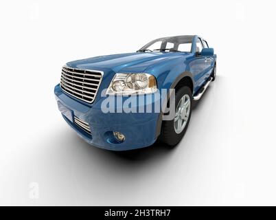 Pick-up générique et sans marque avec cabine fermée isolée sur l'illustration 3d blanche Banque D'Images