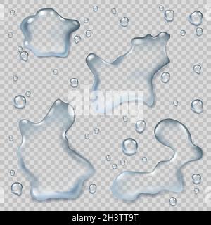 Vue de dessus des flaques.Environnement liquide eau éclabousse humide flaques réalistes modèles vectoriels Illustration de Vecteur