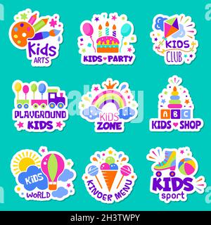 Logo enfants.Jouets magasin identité création enfants club badges enfants zone de jeu symboles collection vectorielle Illustration de Vecteur