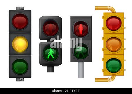 Feux de signalisation réalistes.Objets légers urbains sur des panneaux de signalisation routière pour le transport Illustration de Vecteur