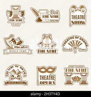 Logo Theatre.Cinéma divertissement éléments spectacle badges théâtre et masque de comédie ensemble de vecteur récent Illustration de Vecteur