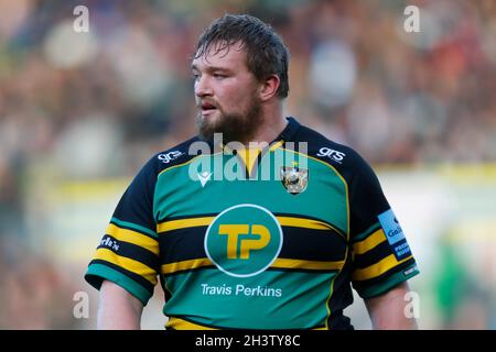 30 octobre 2021 ; Cinch Stadium at Franklin Gardens, Northampton, Angleterre ; Gallagher Premiership Rugby, Northampton Saints versus Leicester Tigers ; Conor Carey of Northampton Saints Banque D'Images