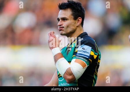 30 octobre 2021 ; Cinch Stadium at Franklin Gardens, Northampton, Angleterre ; Gallagher Premiership Rugby, Northampton Saints versus Leicester Tigers ; Tom Collins of Northampton Saints Banque D'Images