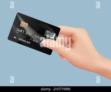 Carte en plastique à portée de main.Homme d'affaires détenant une carte de débit bancaire financier personnes nfs payant vecteur illustrations réalistes Illustration de Vecteur