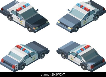 Voiture de police.Véhicules isométriques d'urgence différents points de vue police poursuite vecteur Illustration de Vecteur