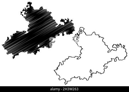 District de Rajkot (État du Gujarat, République de l'Inde) carte illustration vectorielle, scribble croquis carte de Rajkot Illustration de Vecteur