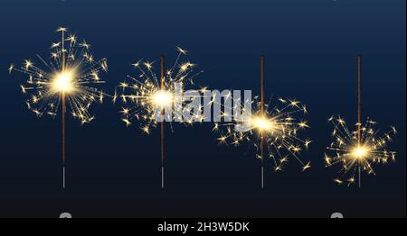 Lumières Bengale.Célébration anniversaire lumineux éléments feu sparkler décent vecteur illustrations réalistes Illustration de Vecteur