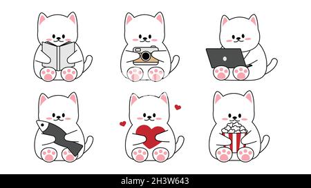 Collection de différents petits chats mignons sur fond blanc.Ensemble de kawaii de personnages animaux drôle de conception dans le style de dessin animé.Chat. PETAutocollants bébé Illustration de Vecteur