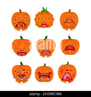 Ensemble de citrouille pour halloween.Un légume effrayant.Monstruosité horrible Illustration de Vecteur