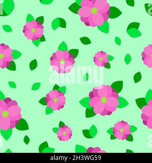 Motif sans couture, fleurs de différentes tailles et feuilles - Vector Banque D'Images