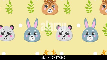Motif sans couture, différents animaux de forêt réalistes - Vector Banque D'Images
