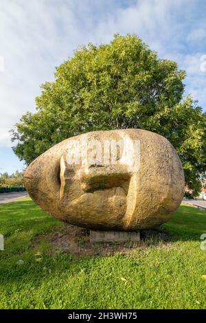 La statue d'Ondre Nowakowski du géant du fer de couchage 1992 est l'une des œuvres d'art publiques commandées par la Heartlands Development Corporation.C'est une grande tête en fonte couchée sur son côté.Proche de St Andrew's, domicile du Birmingham City FC, les fans, les nez bleus peignent régulièrement le nez du géant Banque D'Images