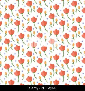 Motif sans couture, fleurs de différentes tailles et feuilles - Vector Banque D'Images