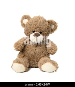 Adorable ours en peluche marron sur fond blanc isolé Banque D'Images