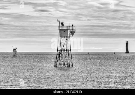 Green Island, Vidal Bank & Haulbowline Lighthouses, County Down, Irlande du Nord, Royaume-Uni Banque D'Images