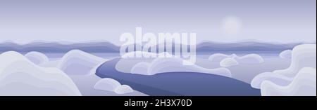 Paysage de montagne panoramique, sommets et collines dans les nuages - Vector Banque D'Images