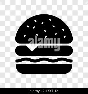 Icône hamburger.Cheeseburger fast food symbole noir isolé sur fond transparent.Illustration vectorielle. Illustration de Vecteur