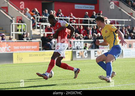 ROTHERHAM, ROYAUME-UNI.30 OCT Freddie Ladapo de Rotherham (10), en possession de biens, suivi de Dennis Cirkin de Sunderland (17) lors du match de la Sky Bet League 1 entre Rotherham United et Sunderland au stade de New York, à Rotherham, le samedi 30 octobre 2021.(Crédit : Emily Moorby | MI News) crédit : MI News & Sport /Alamy Live News Banque D'Images