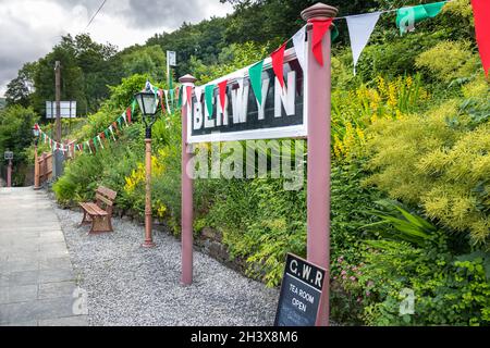 BERWYN, DENBIGHSHIRE, PAYS DE GALLES - 11 JUILLET : panneau de l'ancienne gare à Berwyn, pays de Galles, le 11 juillet 2021 Banque D'Images