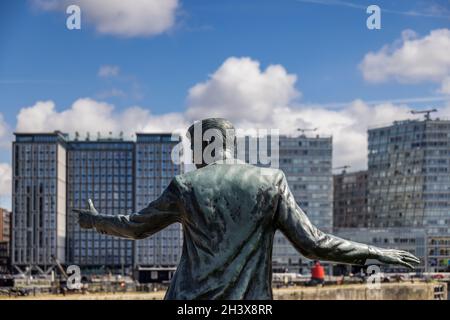 LIVERPOOL, Royaume-Uni - 14 JUILLET : statue de Biily Fury à Liverpool, en Angleterre, le 14 juillet 2021. Banque D'Images